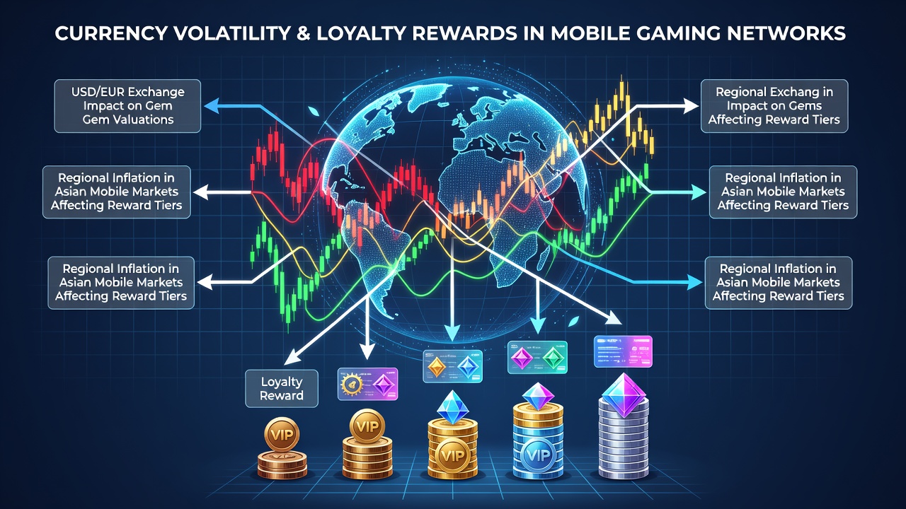 Mobile device screen showing loyalty reward conversion rates adjusting in response to live currency market data