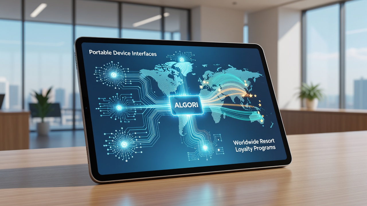 Algorithm visualization showing data flow from portable devices to resort loyalty program personalization engines