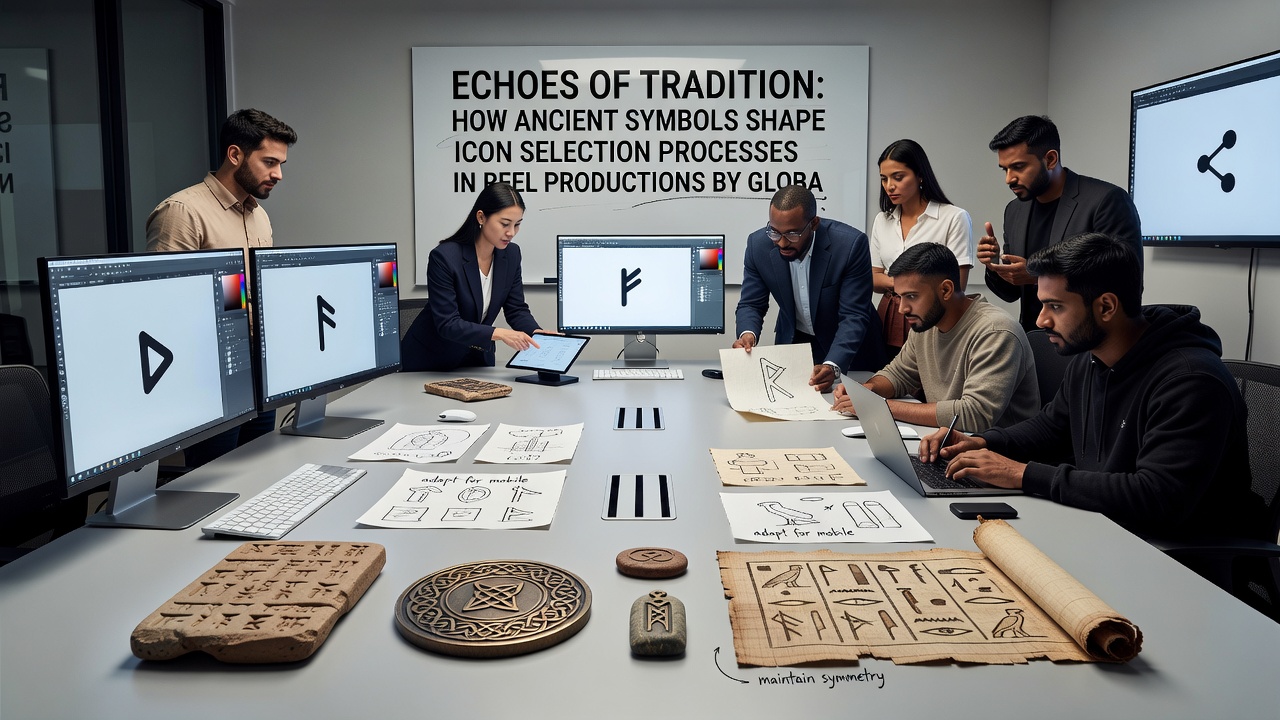 Design team evaluating cultural symbols for reel icon integration in a global gaming studio