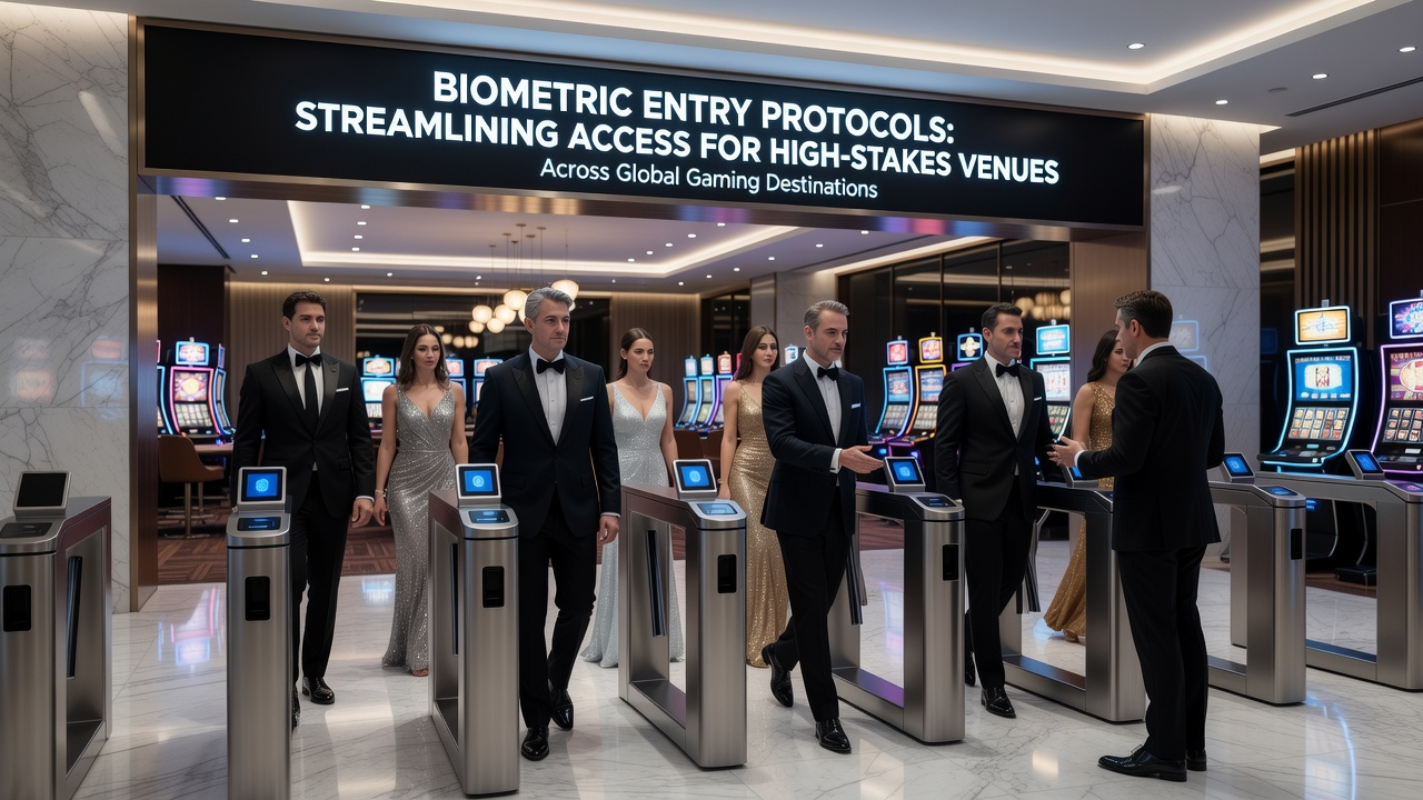 Close-up of facial recognition technology scanning a guest at a European high-roller casino entrance