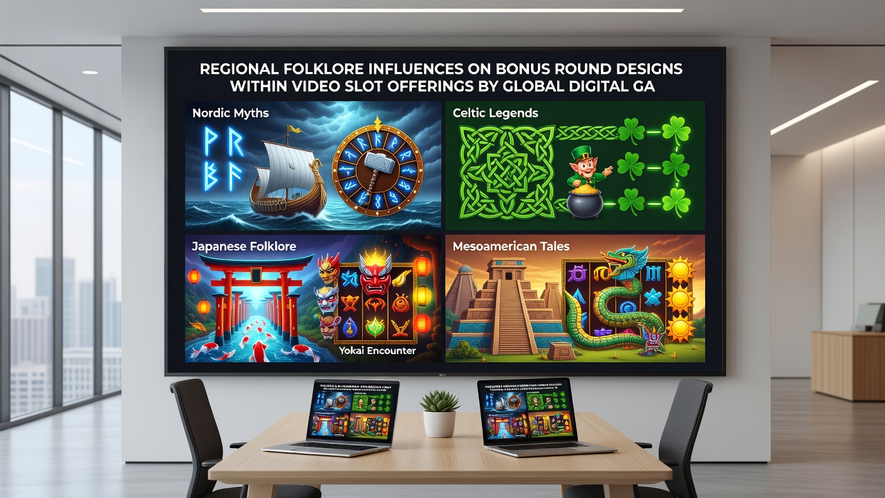 Examples of regional symbols and characters featured in slot bonus round animations