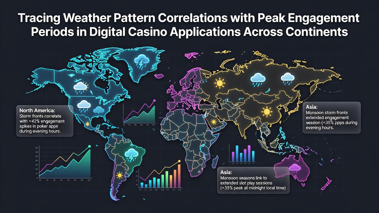 Global weather maps combined with digital casino engagement timelines showing seasonal activity spikes